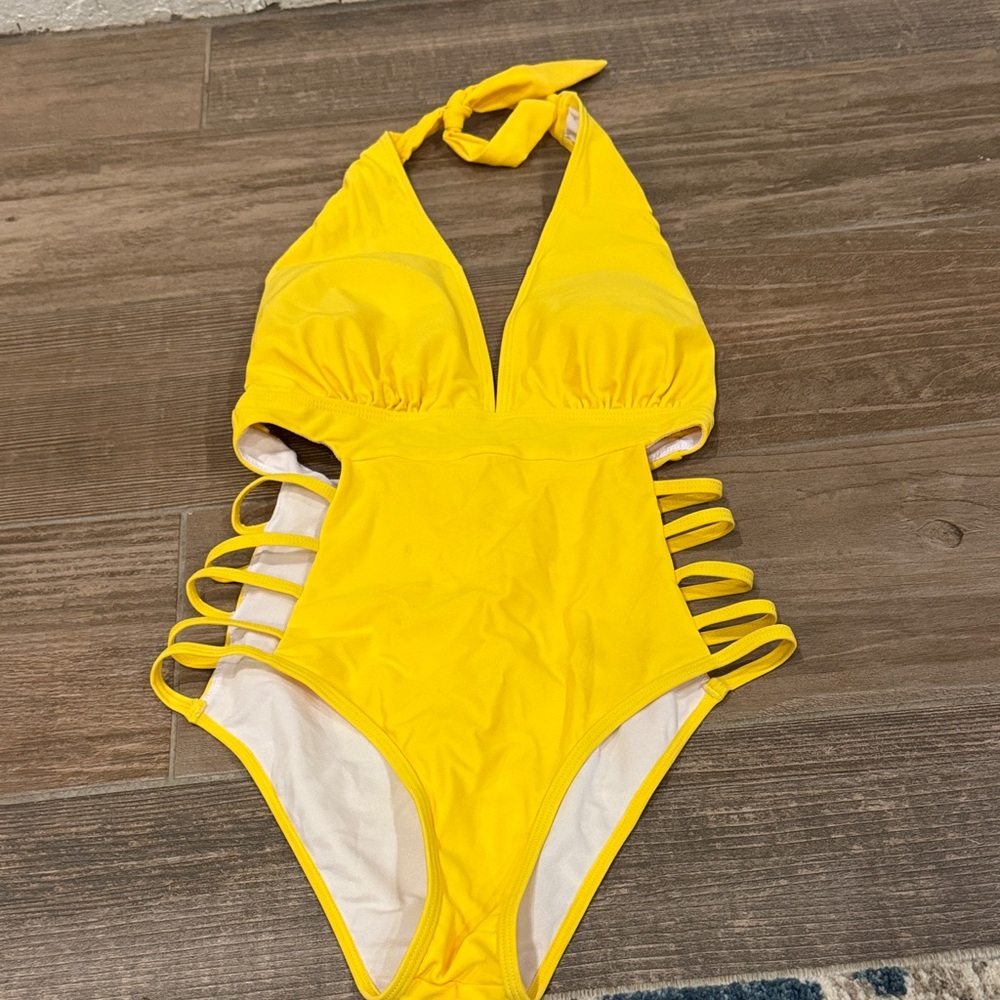 Yellow Kids Halter One-Piece Swimsuit